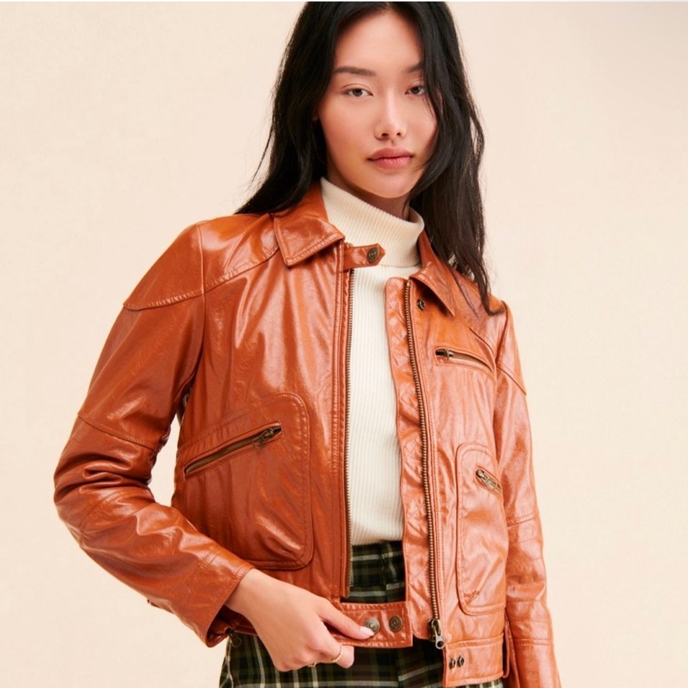 We The Free Orange Leather Jacket